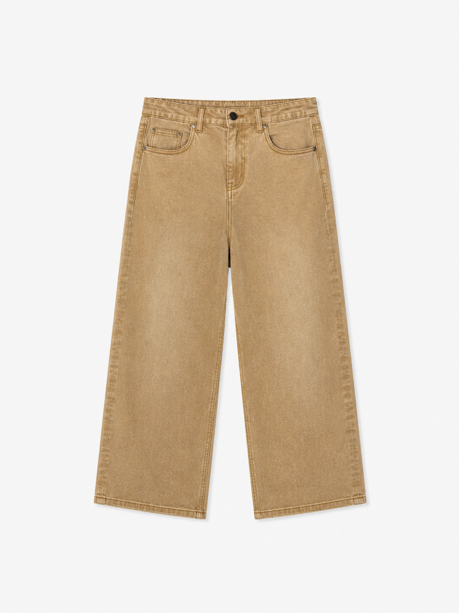 Beige Wash Wide Leg Jeans